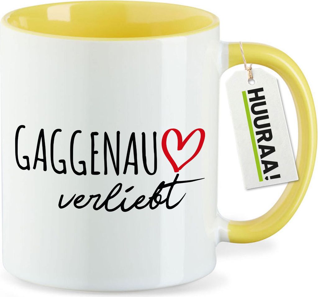 Huuraa Kaffeetasse Gaggenau verliebt 330ml Gelb Keramik Kaffeebecher Geschenkidee