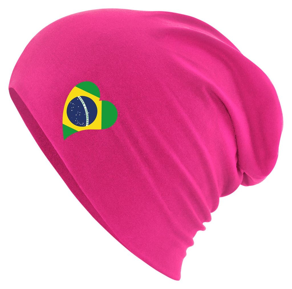 Huuraa Beanie Brasilien Flagge Herz Fuchsia One Size Baumwolle und Elasthan Mütze Geschenkidee