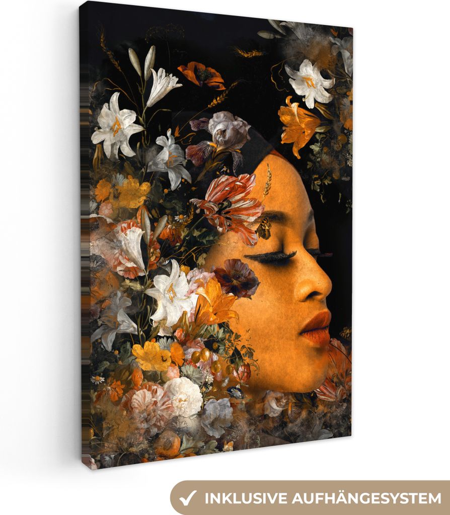 OneMillionCanvasses - Leinwandbilder - 90x140 cm, Blumen - Frau - Farben, Wandbilder Kunstdruck Wanddekoration - Wandschmucke - Schlafzimmer
