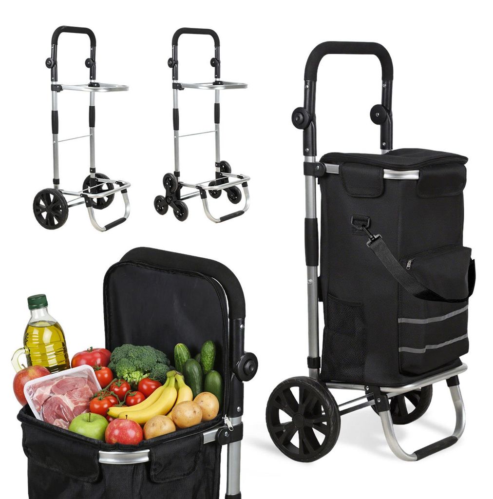 Izrielar Einkaufstrolley 51L mit Kühltasche, 3-in-1 Einkaufshilfe Klappbar, Stabiler Einkaufswagen mit Abnehmbarer Tasche