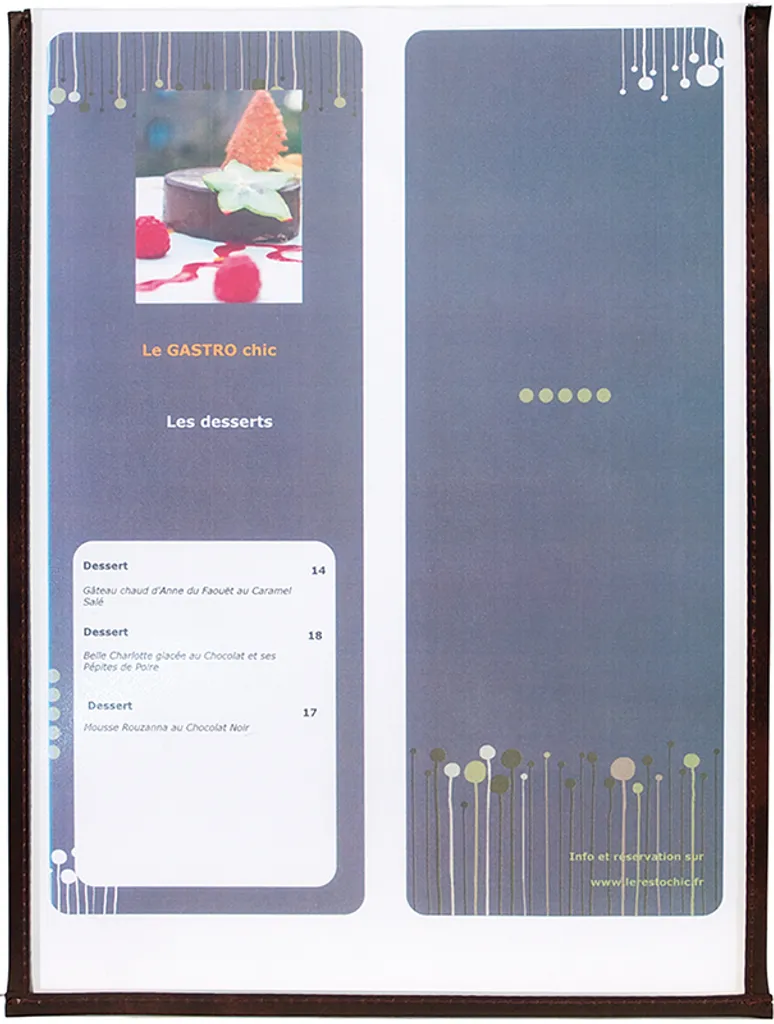 Menu restaurant A4 résistant Securit Crystal marron 2 feuillets - 3