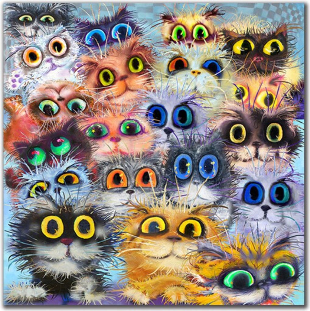 TPFLiving Kunstdruck LW-864 (OHNE RAHMEN) Poster - Leinwand - Wandbild - Hochauflösender Giclée-Druck, langlebig und hochwertig - Bunte Katzenaug...