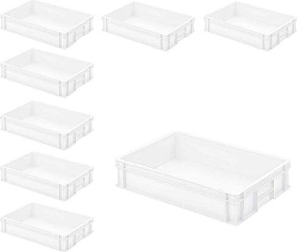 8x Eurobehälter mit 2 Griffleisten, 600x400x120 mm, weiß