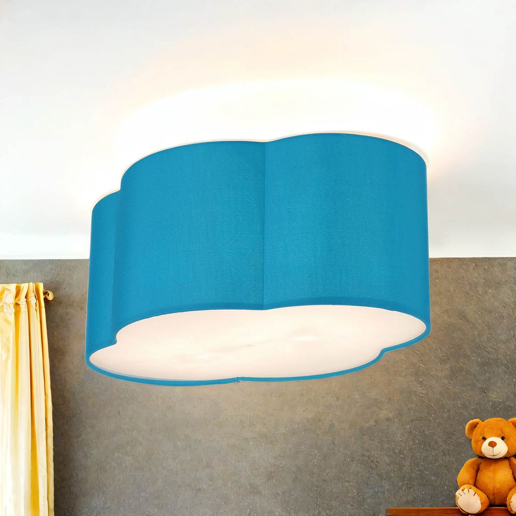 Kinderzimmer Lampe Decke Blau klein flach Wolke Stoffschirm für 2x E27 Deckenleuchte Kinderlampe