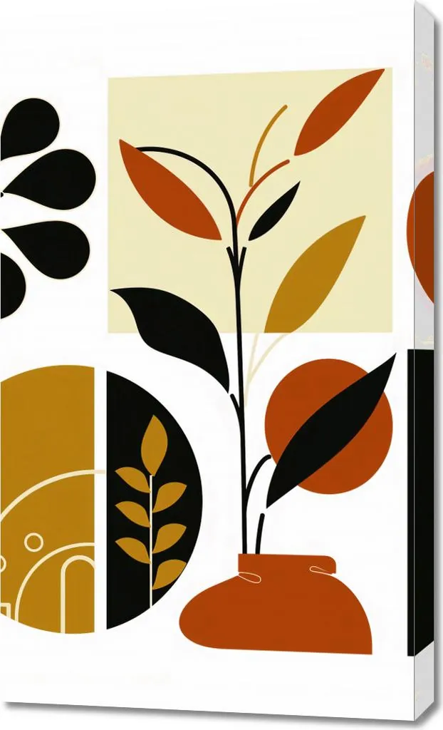 Tableau collage botanique 60x100 cm décoratif en coton et bois brut