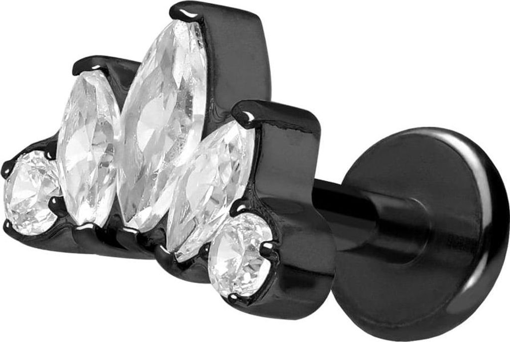 Ohrpiercing, Nasenpiercing Titan Labret mit Push Fit LOTUSBLÜTE Schwarz Stablänge: 8mm | Stabstärke: 1,2mm