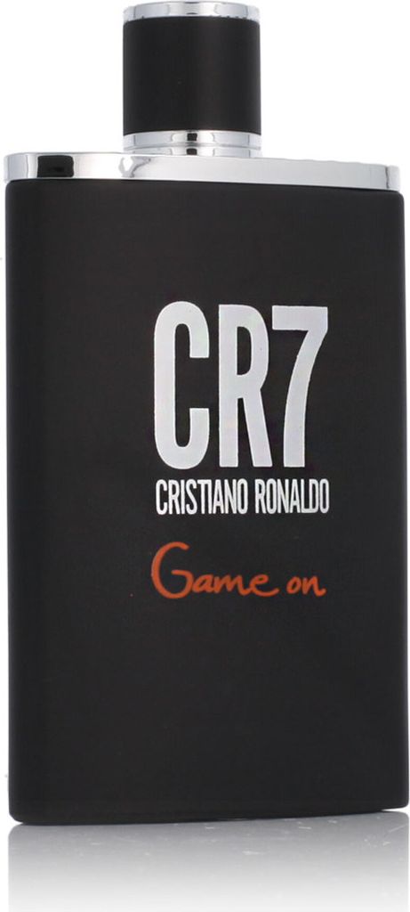 A black bottle of Cristiano Ronaldo CR7 Game On Eau de Toilette for men.