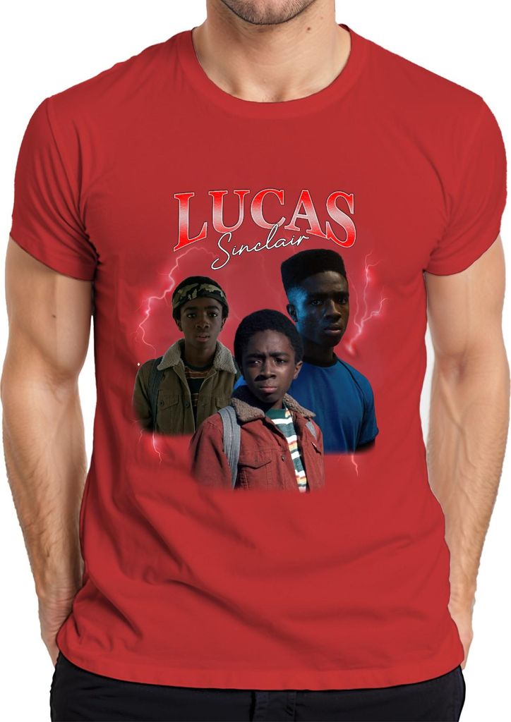Lucas Sinclair Stranger Fan Geschenk Vintage 80er Retro 90er Bootleg Herren T-Shirt, Rot, XL