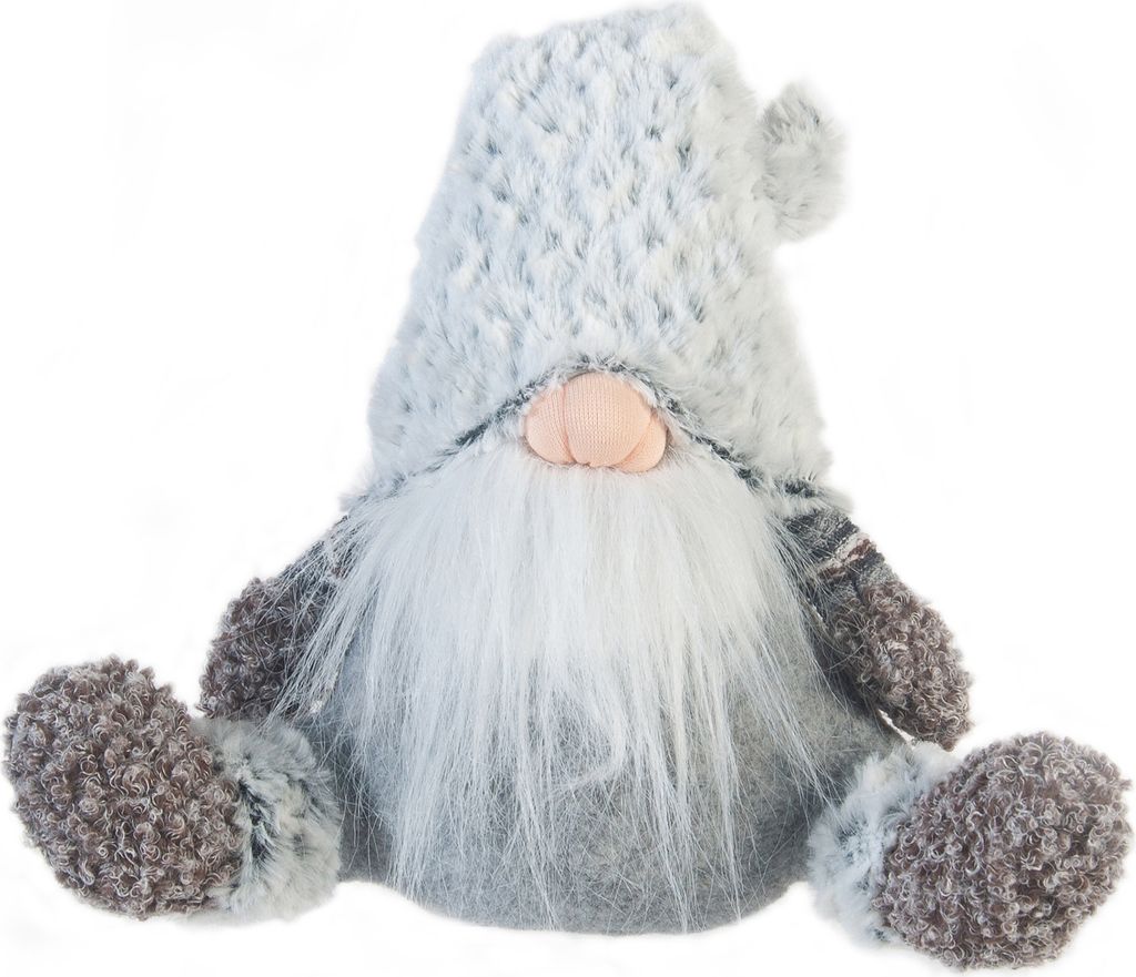 Rebecca Mobili Zwerg im nordischen Stil, H 35 cm aus grauem und weißem Stoff