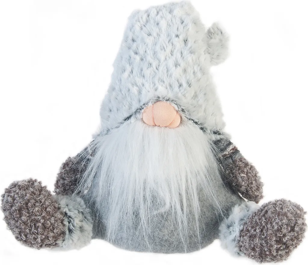 Rebecca Mobili Nain Nordique Gris et Blanc H 35 cm en Tissu Décoratif