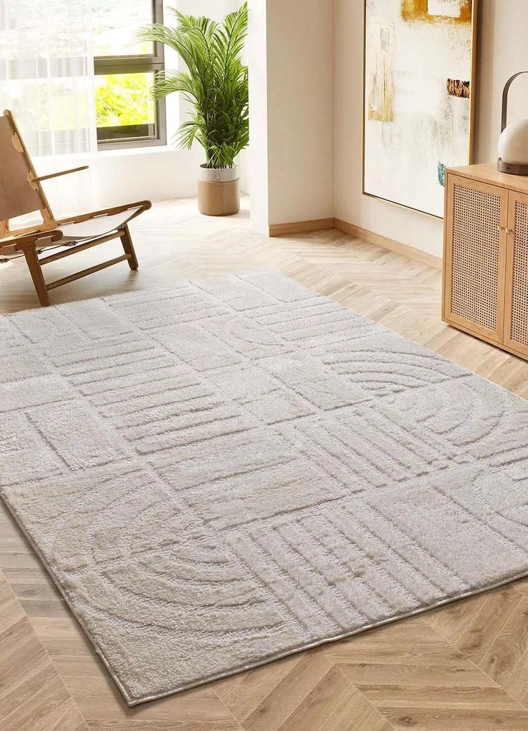 ATTICGO Kurzflorteppich BLANCHE Geometrisch in Weiß, 160x230 cm