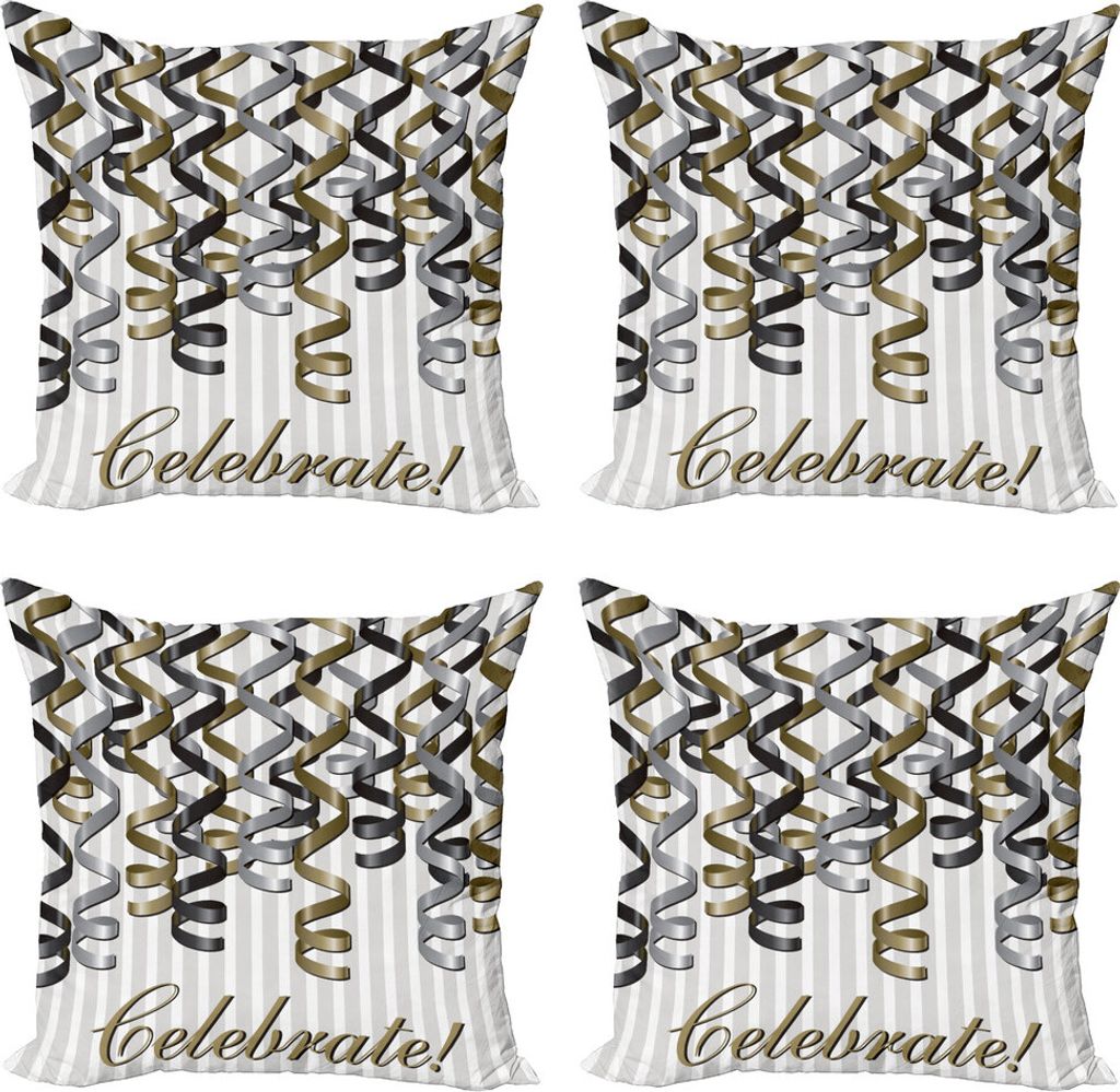 ABAKUHAUS Abschluss Kissenbezug Set (4 Stück), Feiern Kräuselband, Moderner Doppelseitiger Digitaldruck, 40 cm x 40 cm, Grau Grün Braun
