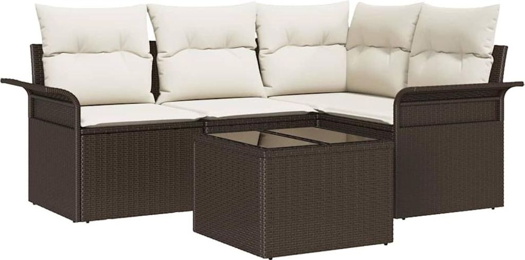 Gartensofa-set mit Kissen 5 pcs Braun Poly-Rattan