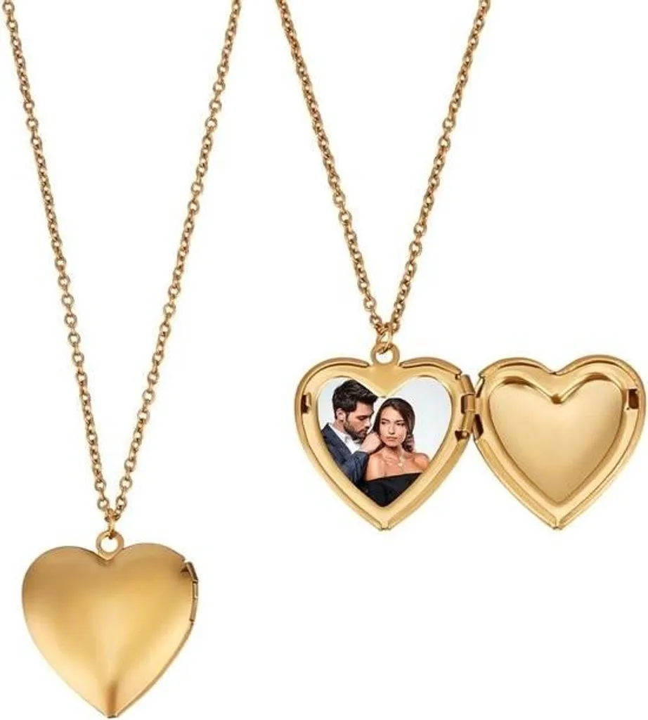Pendentif Photo Coeur DIY en Acier Chirurgical Doré - Lot de 2