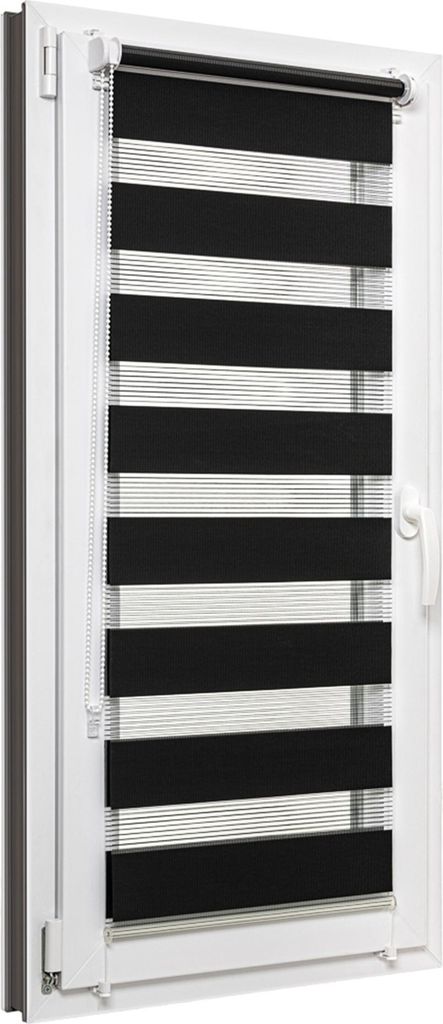 Doppelrollo Tag und Nacht 80x215 cm, Schwarz, Klemmfix ohne Bohren