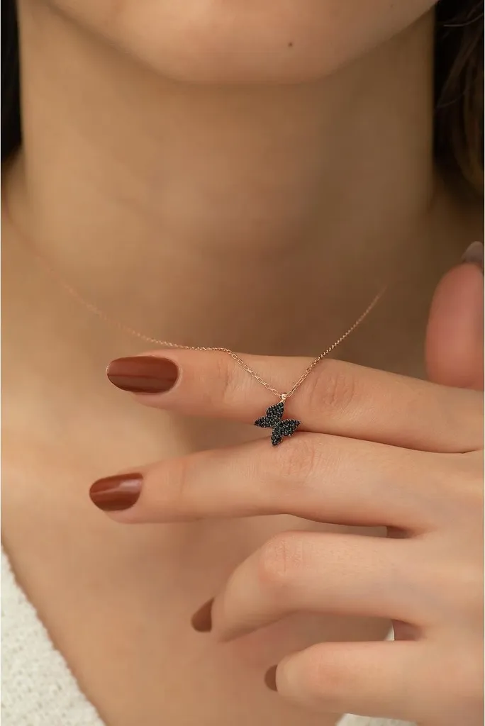 Collier papillon noir pour femme en argent 925 de haute qualité