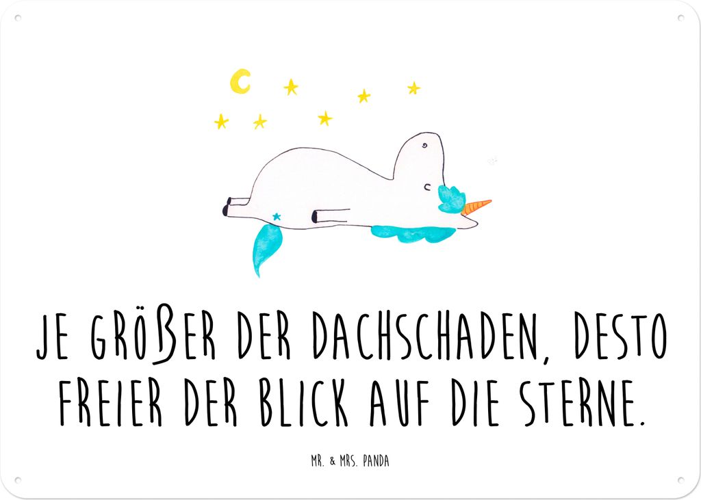 Mr. & Mrs. Panda tafel Einhorn Sternenhimmel DIN A4 - Weiß - Geschenk, Einhörner, Unicorn, Schild, Verrückt, Türschild, Sterne, Wandbild, Magne...