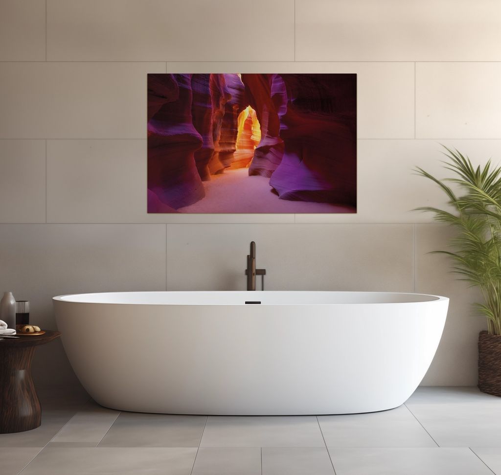 Wallario wasserfestes Poster selbstklebend 91,50 x 61 cm, Felsschlucht in Arizona USA - orange und violett, Badezimmerposter Spritzschutz mit Hochg...