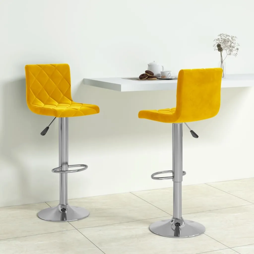 2 Sgabelli da Bar Giallo Senape in Velluto - Design Retro Chic