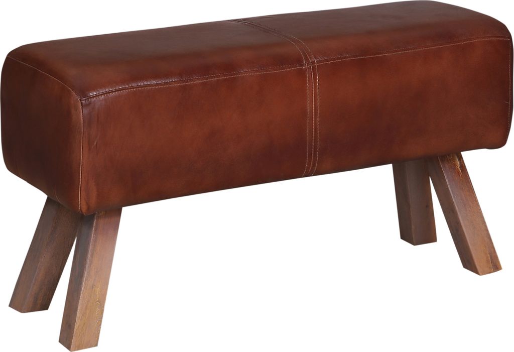 Marrakesch Vintage Sitzbank Schuhbank aus Leder 120cm groß | Industrial Turnbock Bank Lederbank Braun als Schlafzimmer oder Flur Deko | Retro Pols...