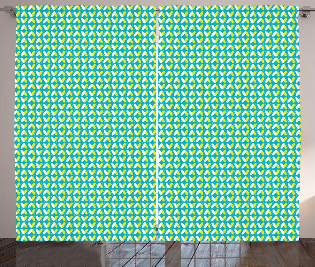 Rideau Décoratif pour Grande Fenêtre, Design Abstrait Marine et Jaune