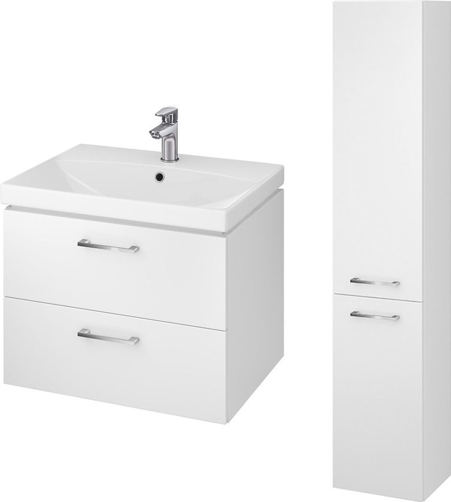 BADLAND Badmöbel Set LARA CITY 60 Waschbecken-Unterschrank mit Hochschrank 150x30x25, 2-Türen, Weiß