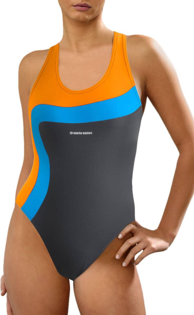 Sesto Senso Damen Badeanzug einteilig – schnell trocknend, elastisch | Ideal zum Schwimmen und Aqua Fitness | Modische Farben | Größen S-XL