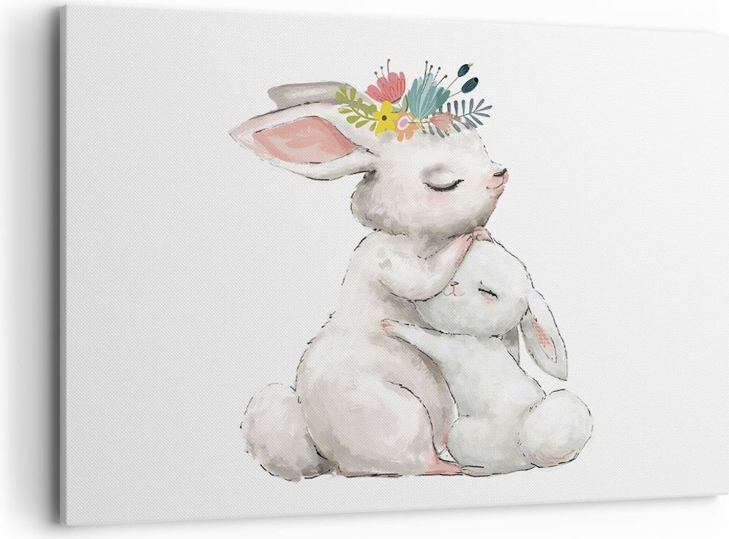 Bild auf Leinwand - Leinwandbild - Einteilig - Kaninchen Hase Kinder - 100x70cm - Wand Bild - Wanddeko - Wandbilder - Leinwanddruck - Bilder - Wand...