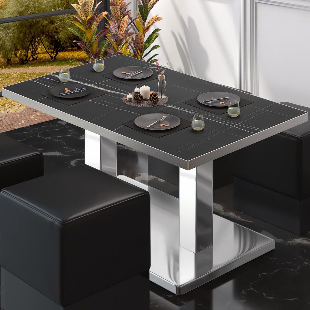 BM | Bistro Loungetisch | B:T:H 110 x 60 x 41 cm | Schwarz Marmor / Edelstahl | Bistro Tisch Loungetisch