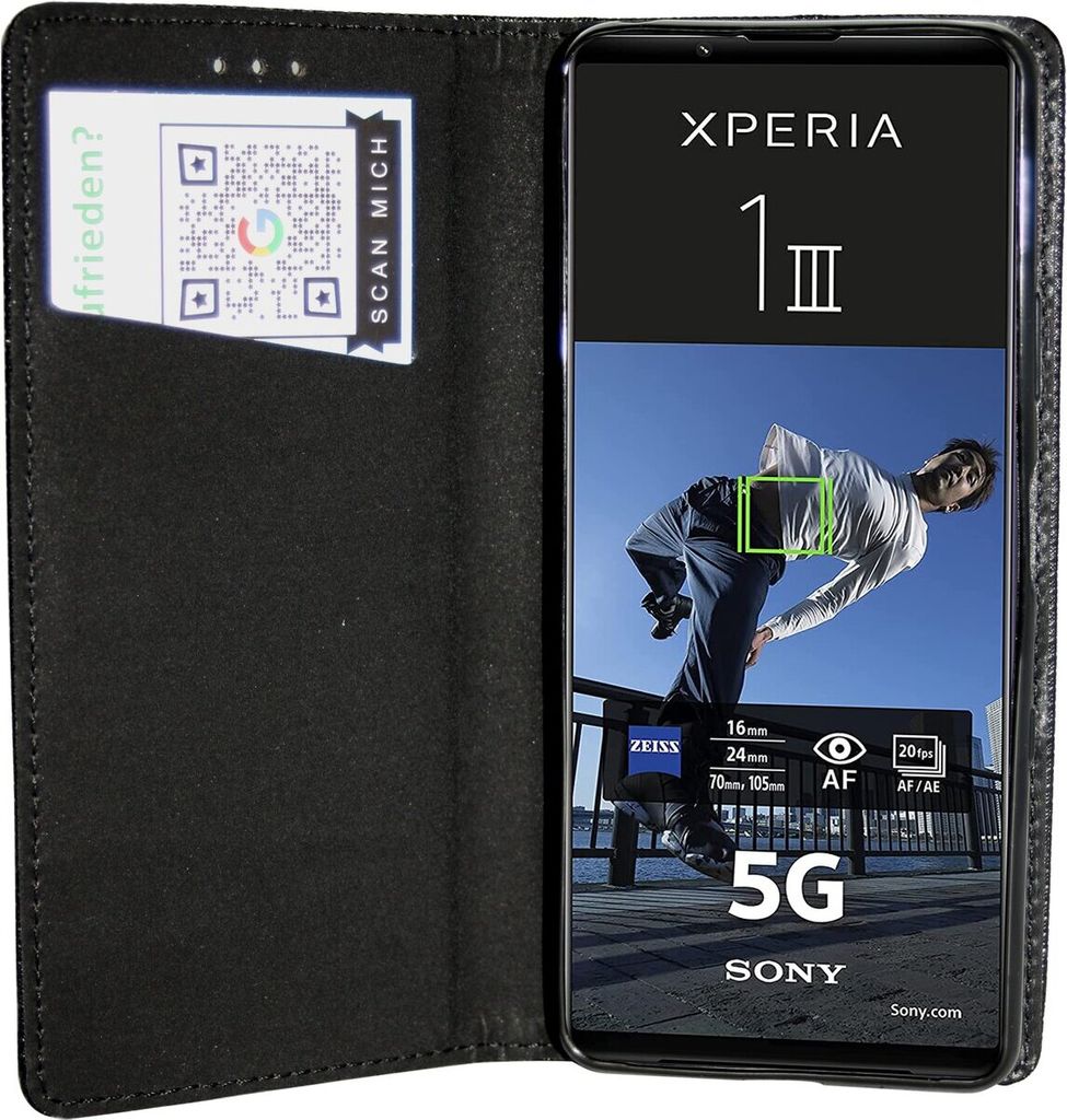 cofi1453 Elegante Buch-Tasche Hülle Smart Magnet kompatibel mit Sony Xperia 1 III Leder Optik Wallet Book-Style Cover Schale Schwarz