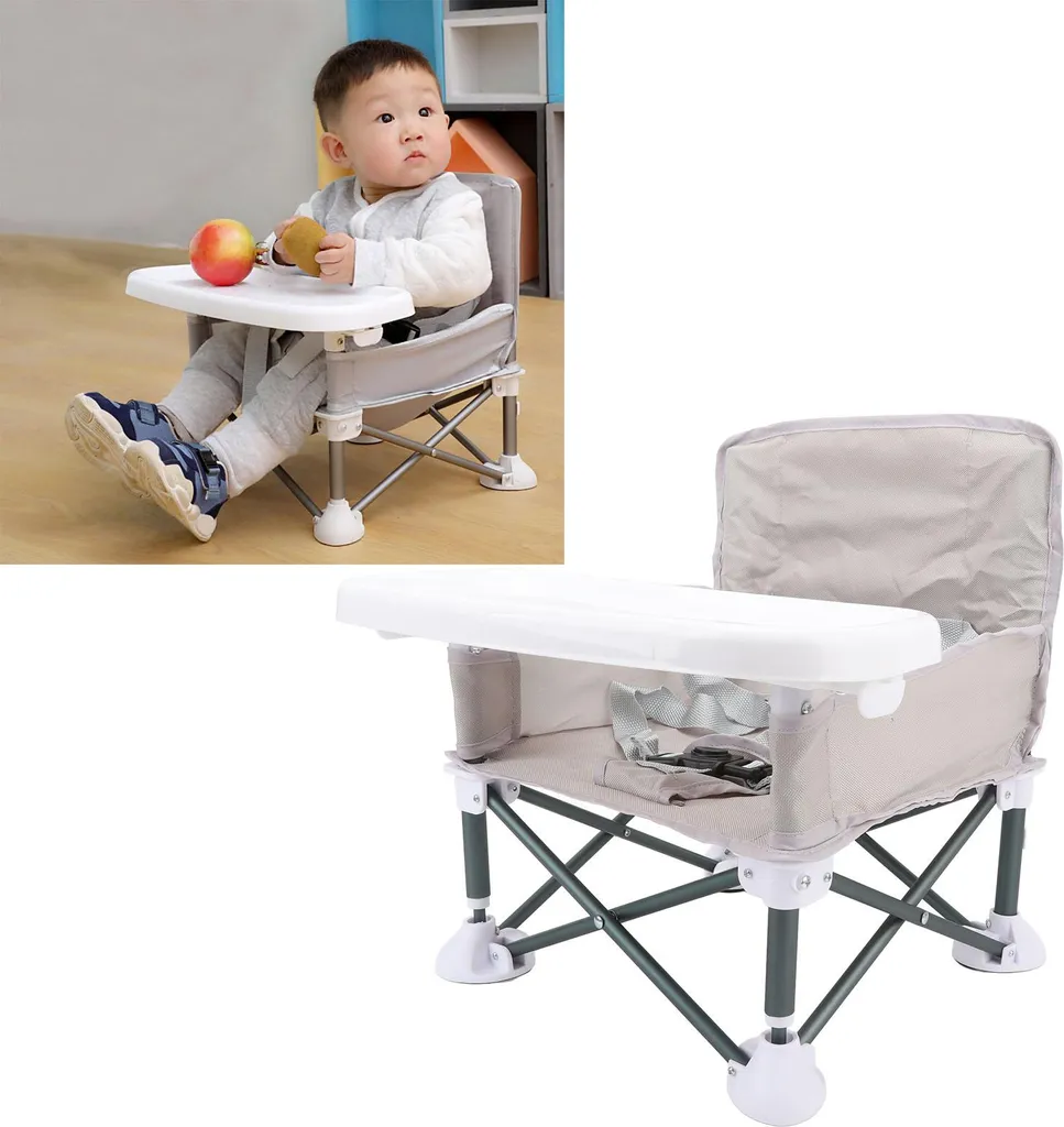 Siège de repas bébé gris pliable et léger pour activités extérieures - 5