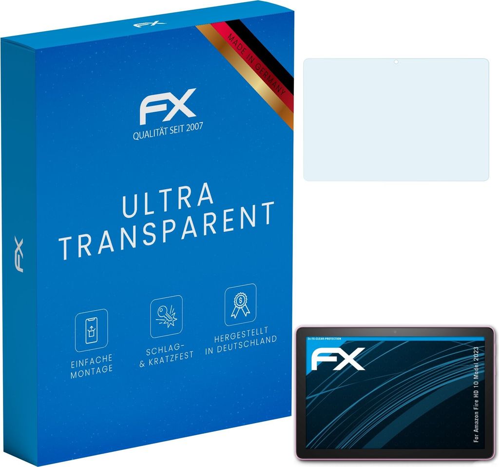 atFoliX FX-Clear 2x Schutzfolie kompatibel mit Amazon Fire HD 10 (Model 2023) Displayschutzfolie