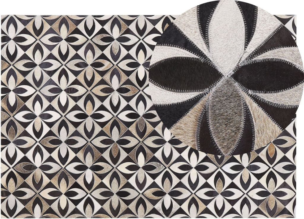 BELIANI Teppich Schwarz/Grau Kuhfell rechteckig 140x200 cm Patchwork kariertes Muster Lederteppich für Wohnzimmer Schlafzimmer Flur Salon Esszimmer