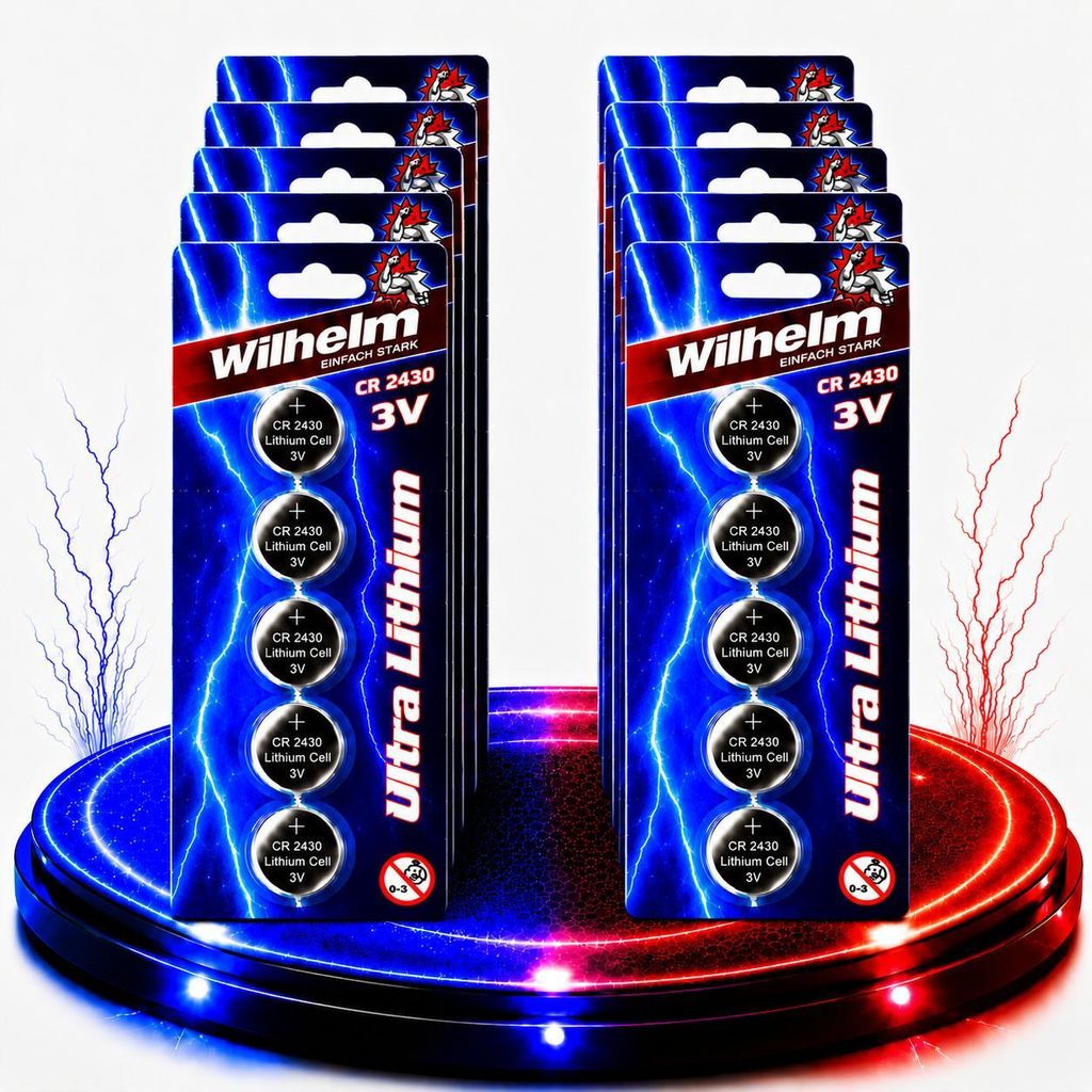 50 x Wilhelm CR2430 Blister Lithium Knopfzellen Produktbild 