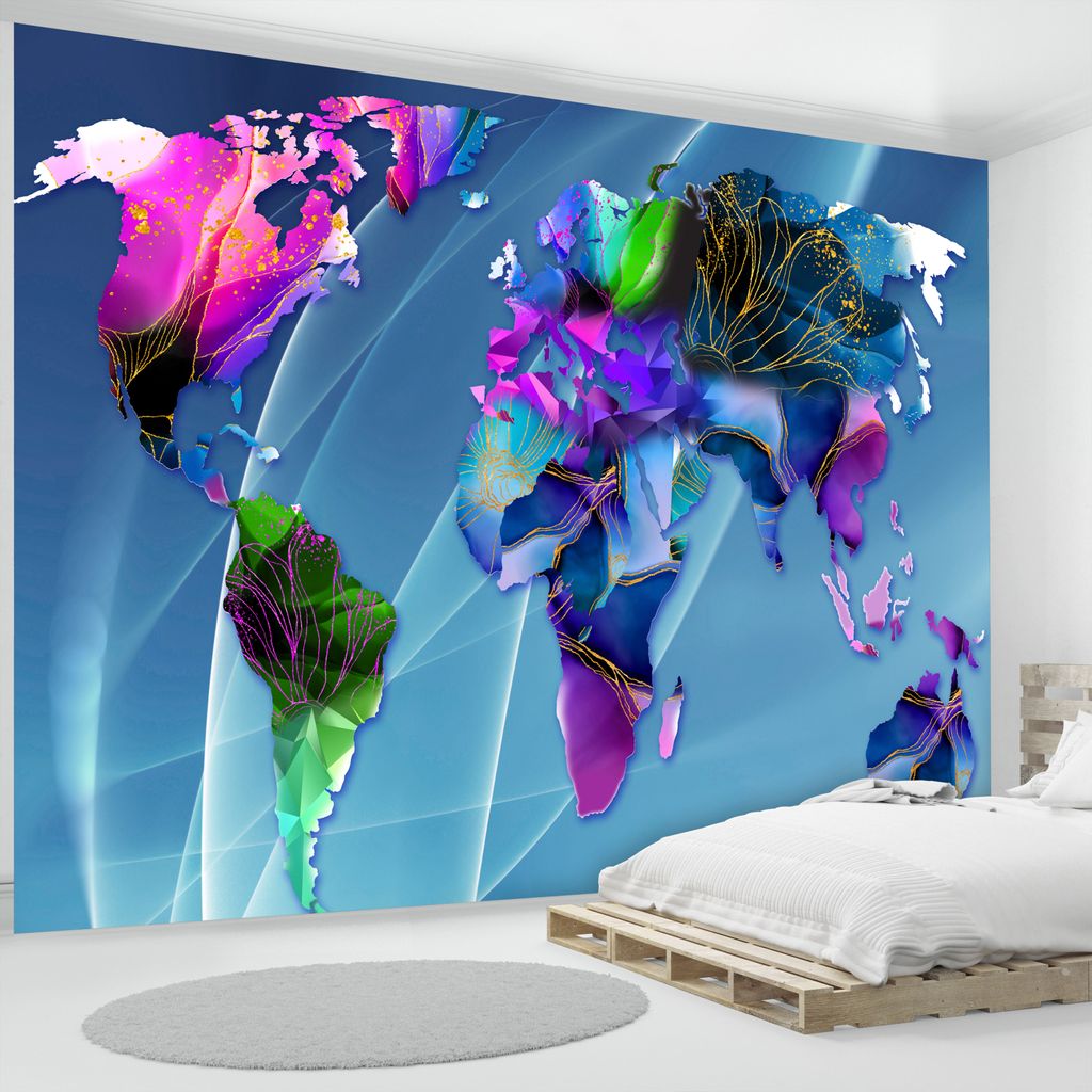 Vlies Fototapete Weltkarte 400x280 cm Tapeten Wandtapete XXL Landkarte Kontinente Abstrakt k-C-10008-a-a