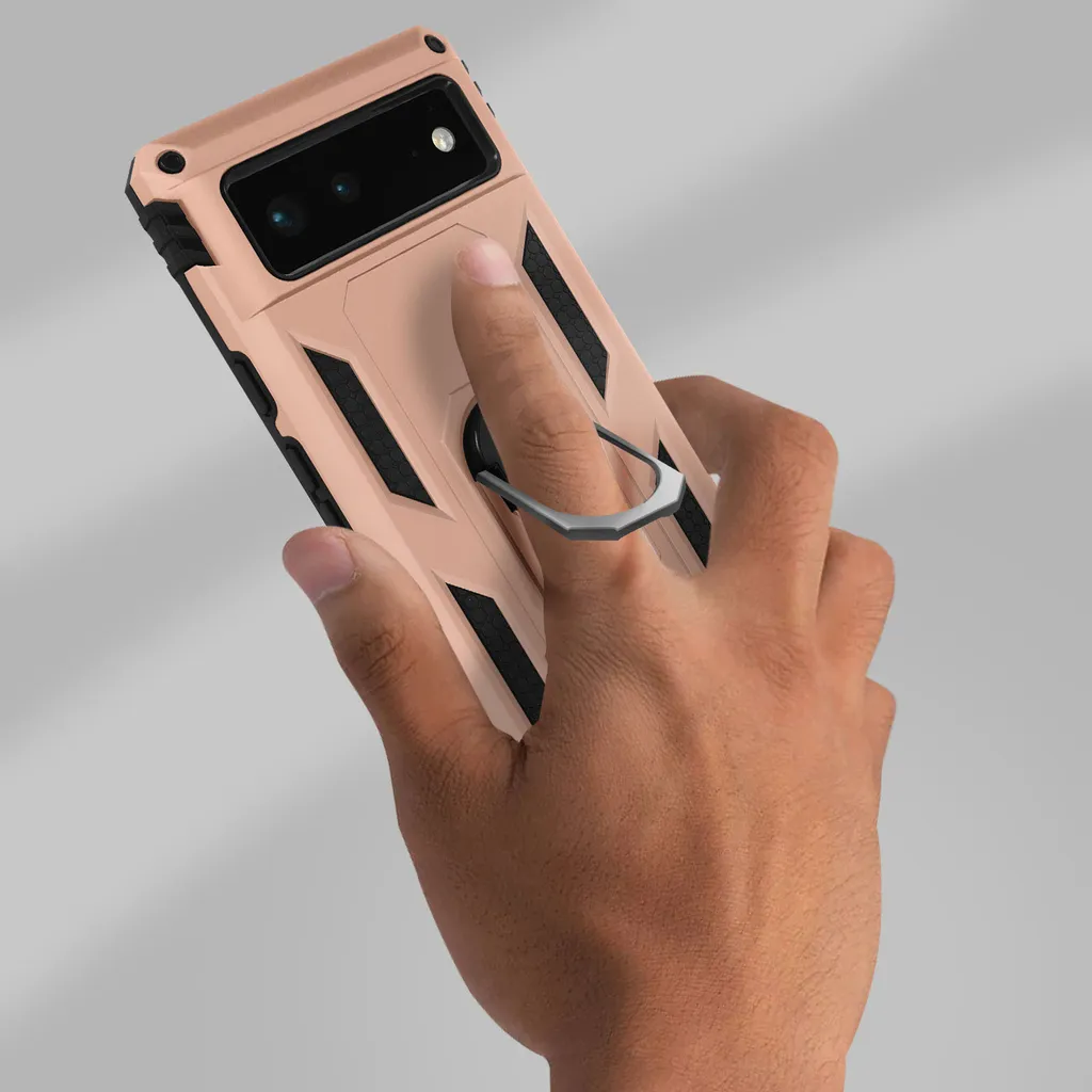 XINYEXIN Custodia Per Google Pixel 6a Con Protezione Fotocamera Scorrevole, Anello Magnetico 360° E Supporto, Militare Antiurto, Rosa Oro