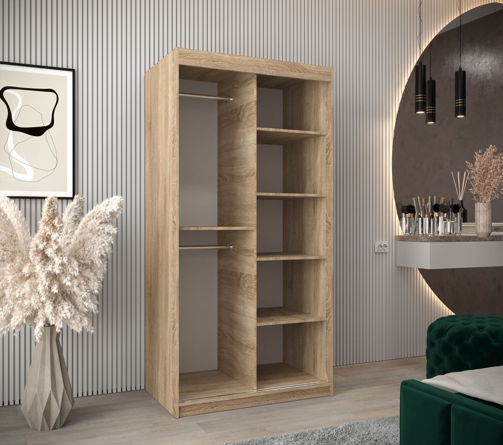 MINIO Kleiderschränk 100 cm VERONA 1 Weiß matt / Sonoma