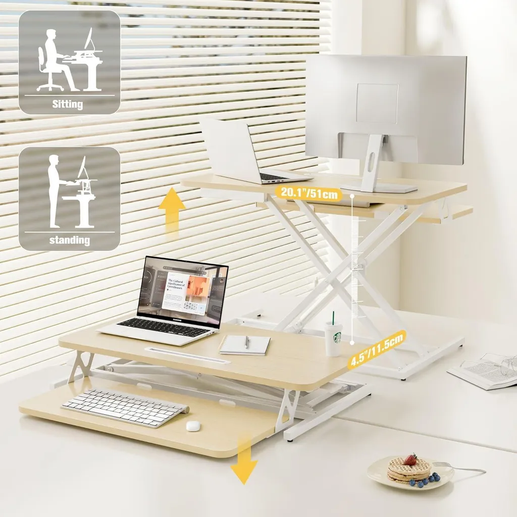 Bureau Assis-Debout Réglable 80x40cm Noir avec Support Clavier - Modèle S1