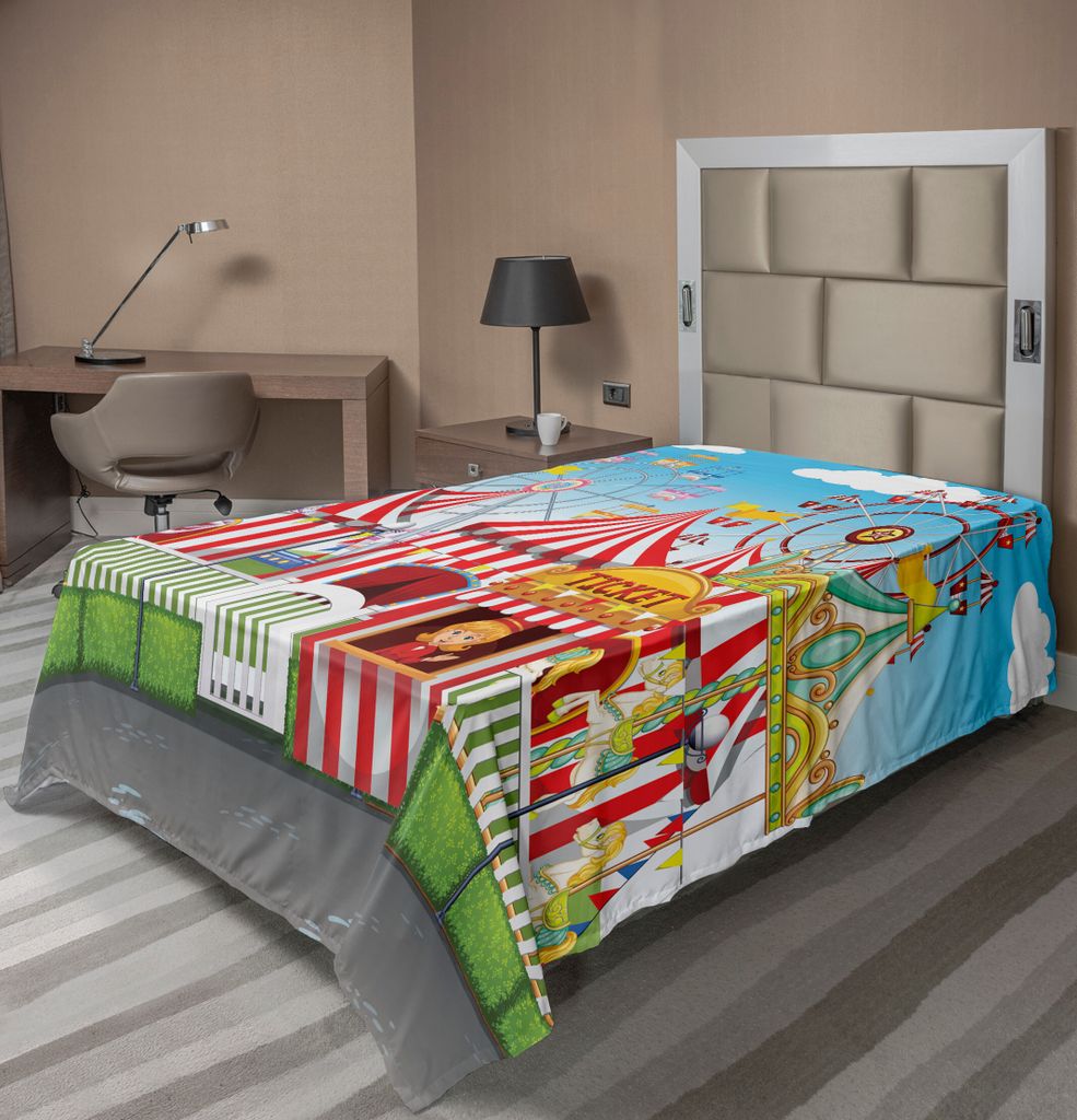 ABAKUHAUS Zirkus Bettlaken, Karneval Mit Vielen Fahrten Shops Illustration Landschaft Und Himmel Aussicht Druck, weiches bequemes oberes Bettlaken ...
