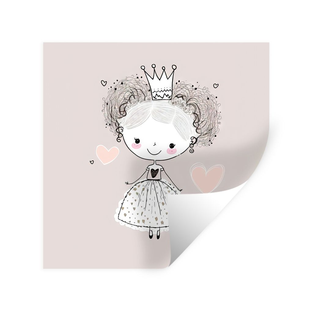 MuchoWow Wandtattoo Wandsticker Wandaufkleber Prinzessin - Kinder - Mädchen - Krone - Kleid 30x30 cm Selbstklebend und Repositionierbar - Reposi...