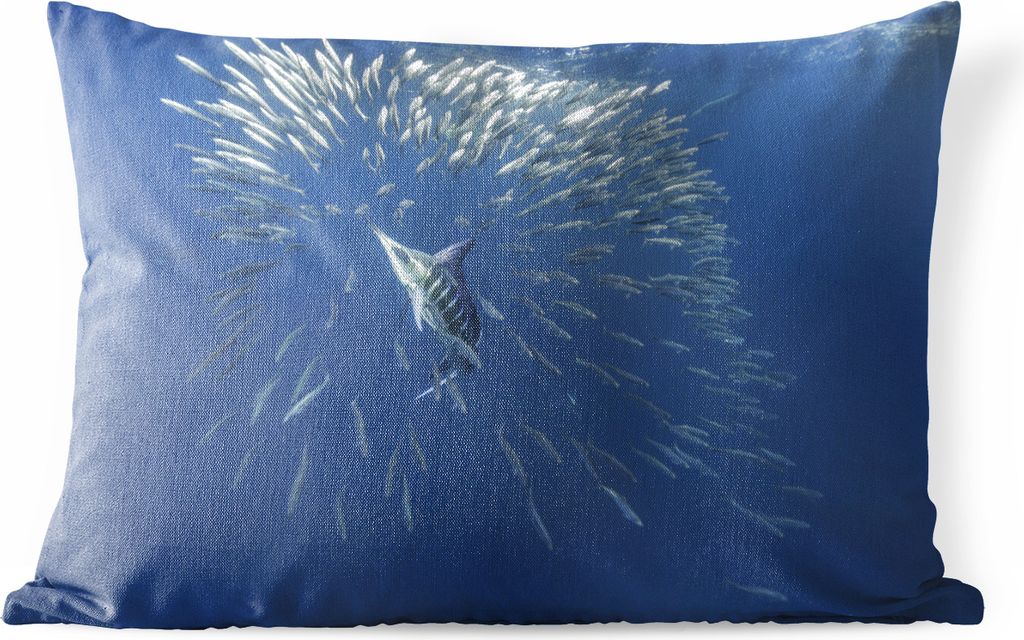 MuchoWow Outdoor Kissen - Schwertfisch - Blau - Wasser - 50x30 cm - Wetterfest - Lounge Kissen - Sofa kissen - Wohnzimmer Dekoration