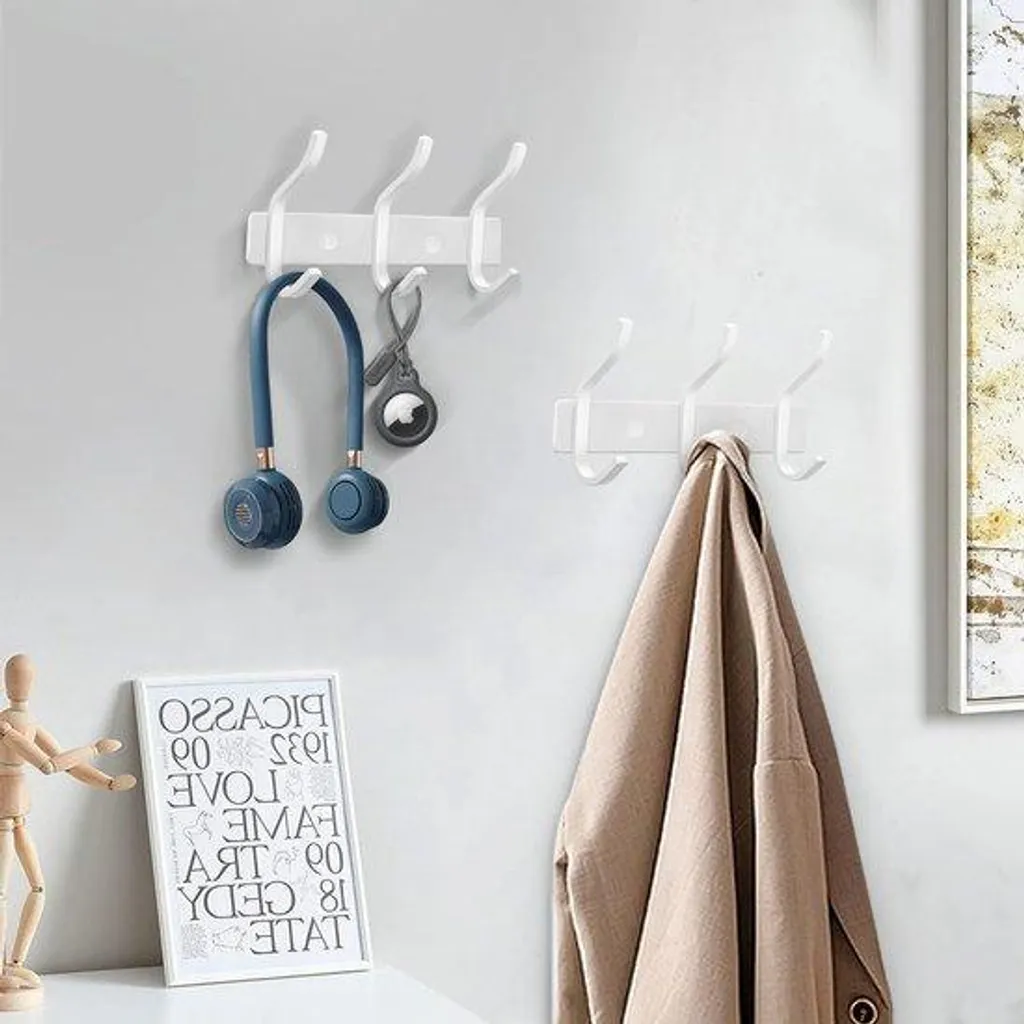 Crochet mural triple blanc en métal robuste pour vêtements - Lot de 2