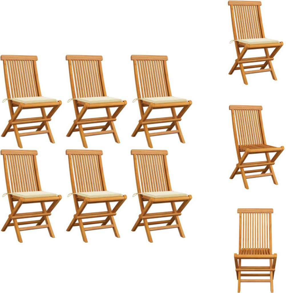 vidaXL Gartenstühle mit Cremeweißen Kissen 6 Stk. Massivholz Teak - Gartenstühle
