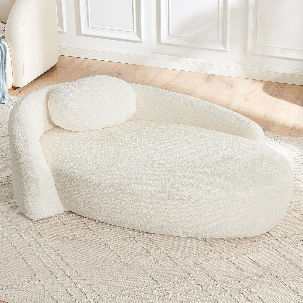 MODFU Relaxsofa mit Abgerundete,Chaiselongue mit weicher Polsterung,Schlafsofa für Wohnzimmer & Schlafzimmer,Teddyfleece,Beige