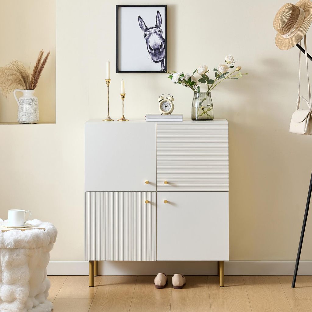 Fortuna Lai Sideboard aus MDF – Zinklegierung-Griffe & Stahlbeine – Modernes Aufbewahrungsmöbel für Wohnzimmer, Schlafzimmer und Flur – Mod...