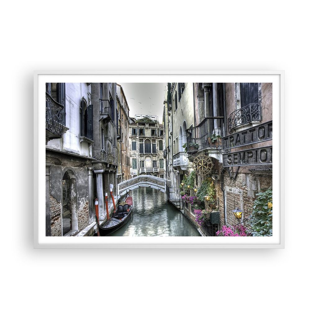 Gerahmtes Poster - Weißer Rahmen - Venedig Brücke Wasser - 100x70 cm - Wand Bild - Wanddeko - Wandbilder - Kunstposter - Wandposter - Bilderrahme...