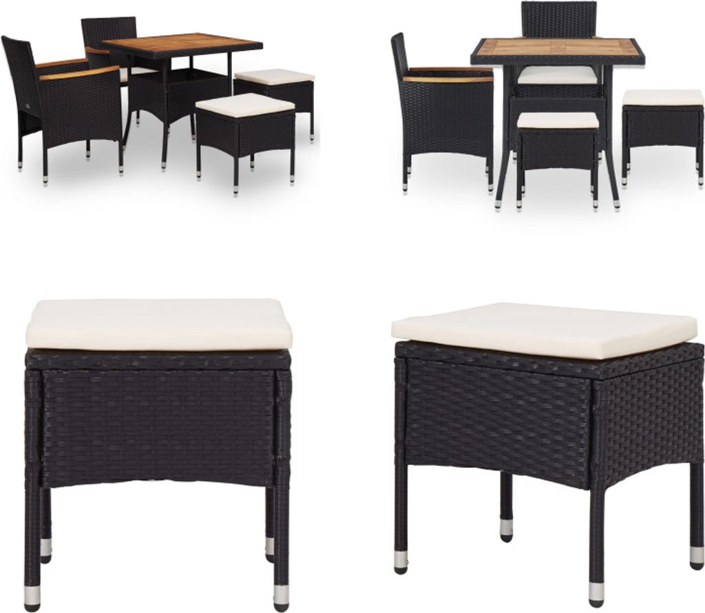 vidaXL 5 tlg. Garten Essgruppe Schwarz Poly Rattan Akazie Massivholz - Ess-Set - Ess-Sets - Patio Ess-Set - Patio Ess-Sets