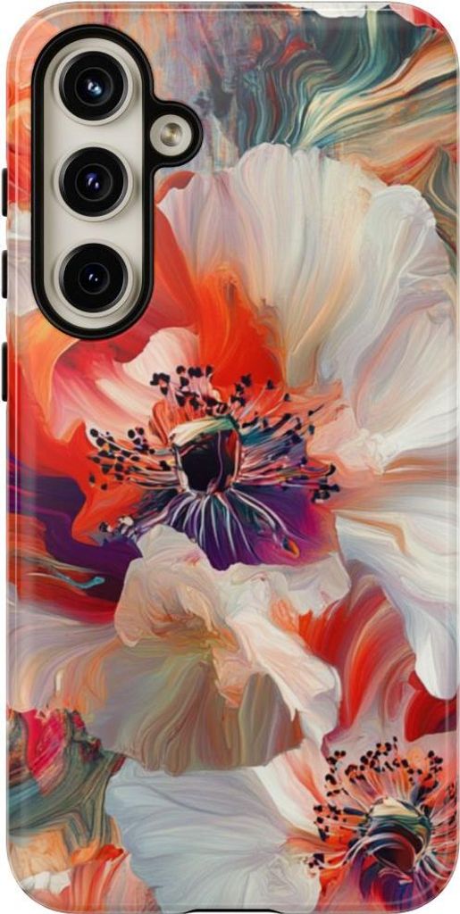 Abstrakte Blumenwirbel in Rot und Weiß – Hülle Kompatibel mit Samsung Galaxy S24 Plus