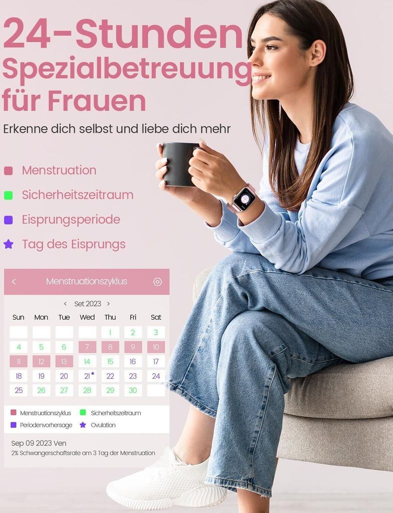 Smartwatch Damen mit Telefonfunktion Fitnessuhr SpO2, Produktbild 5