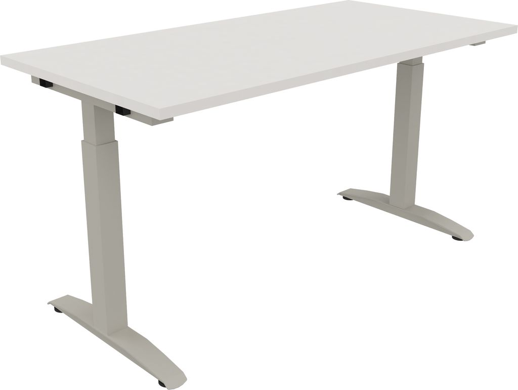 Schreibtisch Kufe Einzels. Quadrat B1400xT700xH650-850 si/Weiß